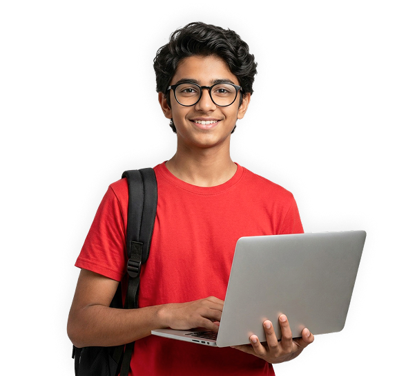 Student using laptop in classroom
