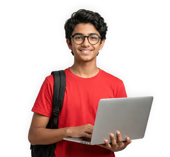 Student using laptop in classroom