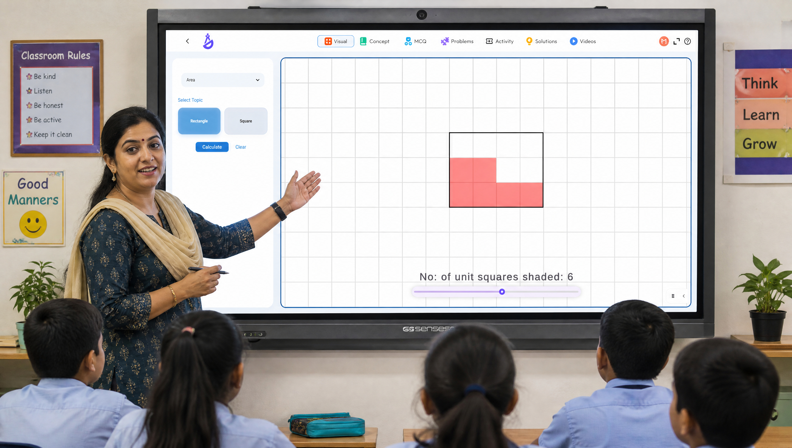 Teacher using interactive mathematics tools in classroom